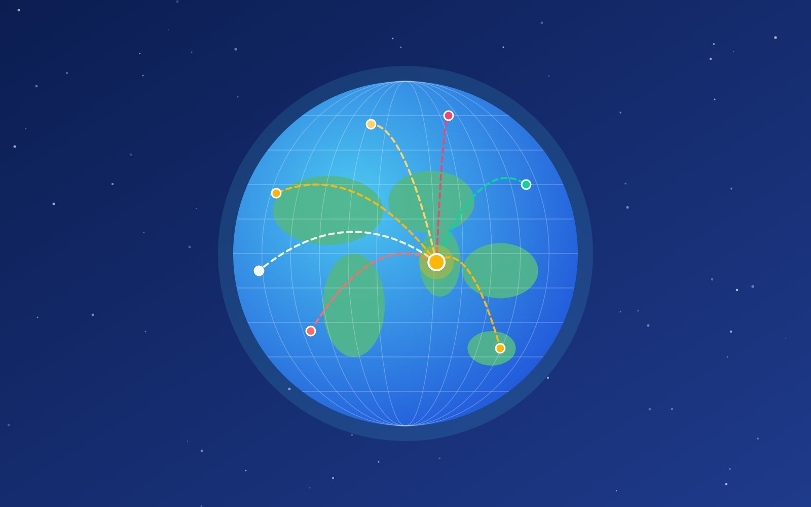 Globe with trade routes radiating from India