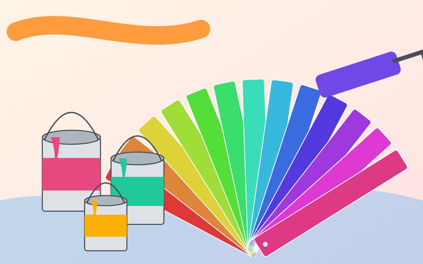 Colourful paint swatches and cans