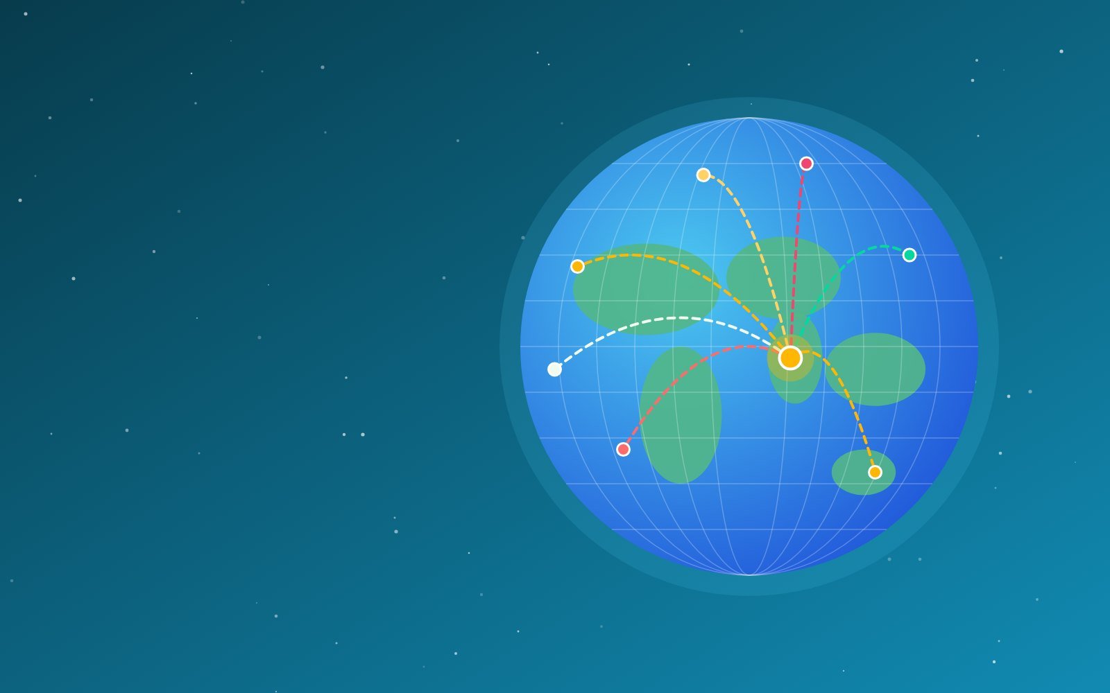 Globe with colourful shipping routes from India