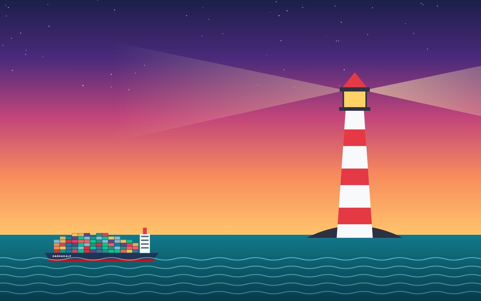 Lighthouse guiding ships at dusk