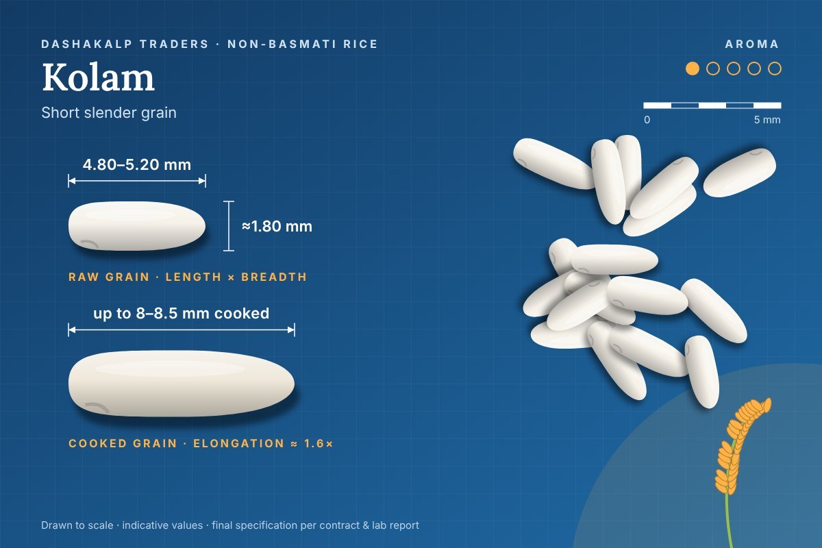 Kolam grain dimensions